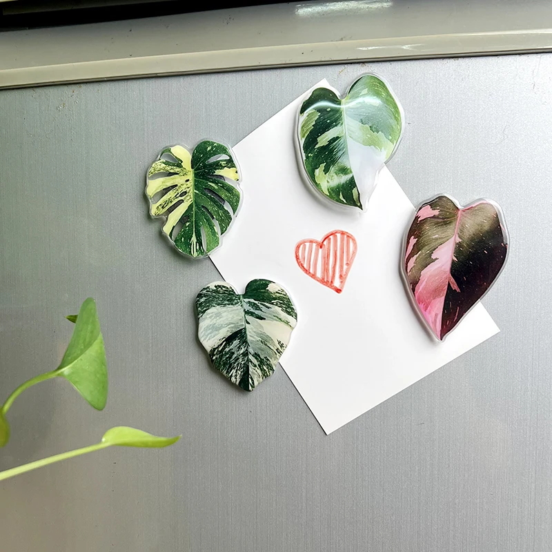 Plant leaf acrylic fridge magnets Simulation of pink Princess leaves high quality glue dropping process