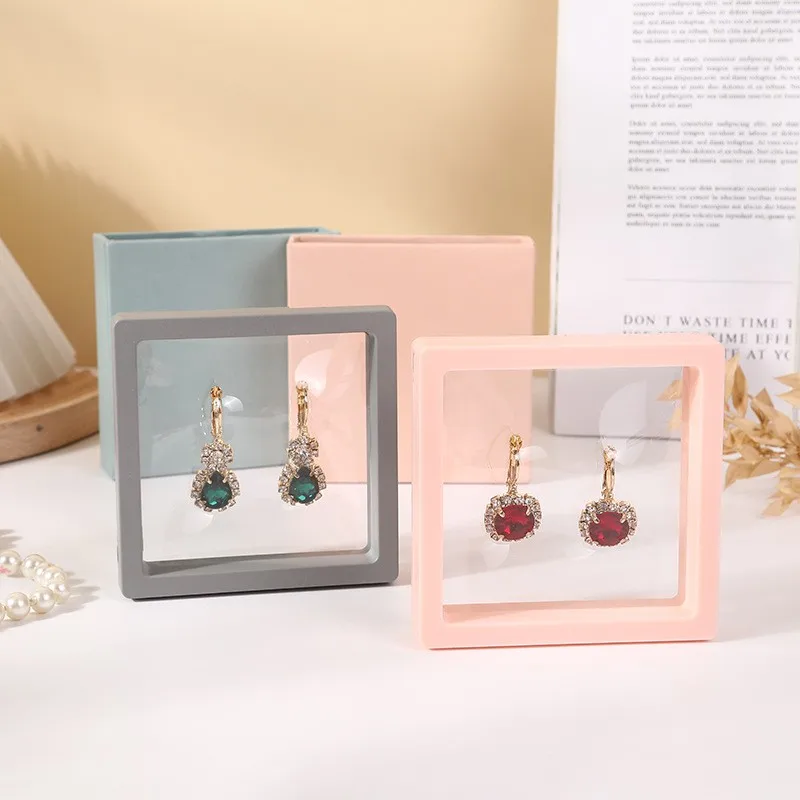 Colorful 3d Customized Transparent Floating Frame Display Jewelry Gift Packaging Storage Ring Suspension Frame Pe Film Box