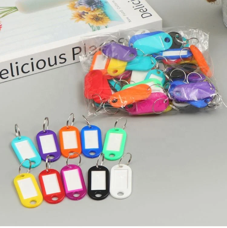 New Multicolor Plastic Key chain Luggage Id Label Hotel Name Cards Tags With Split Ring For Baggage Key Chains Key Rings