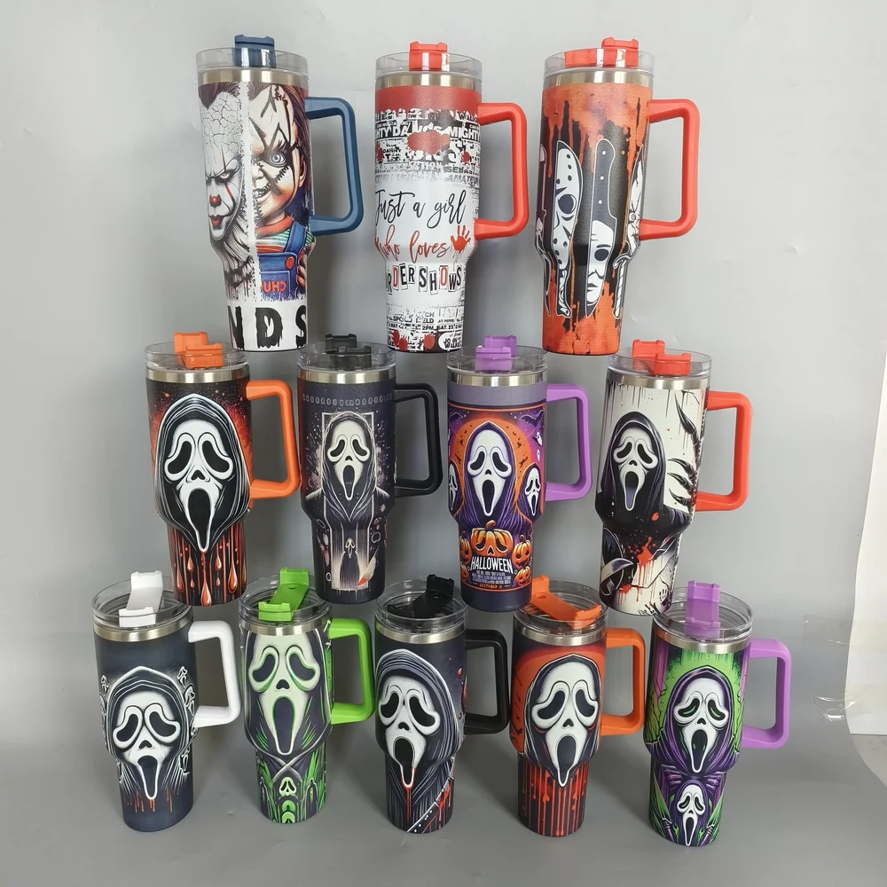 12 Colors 40oz Halloween Ghostface Scream Movies Tumblers Insulated Ghosts Travel Coffee Cups