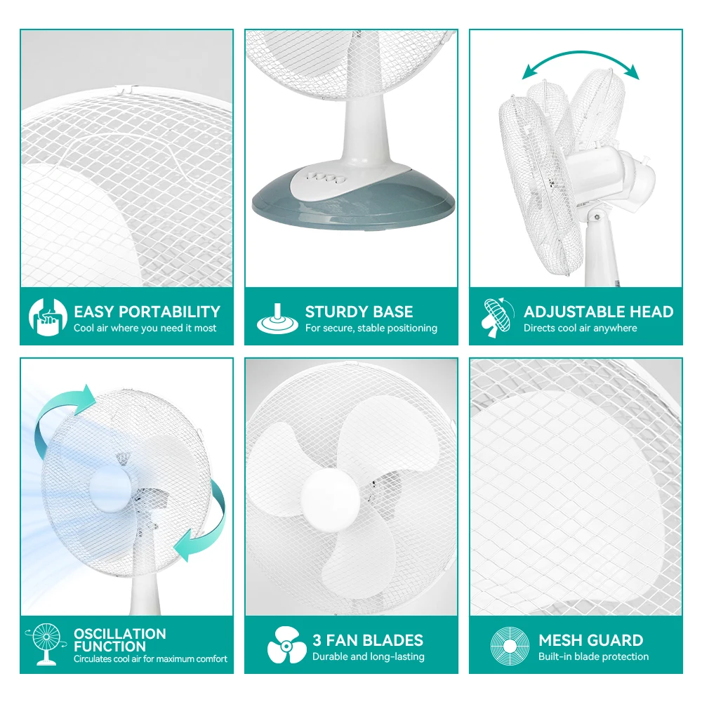 High Quality 3 Speeds Electric Oscillating Table Fan Air Outdoor Cooling Fan Basic Household Use 16 Inch Desk Table Fan