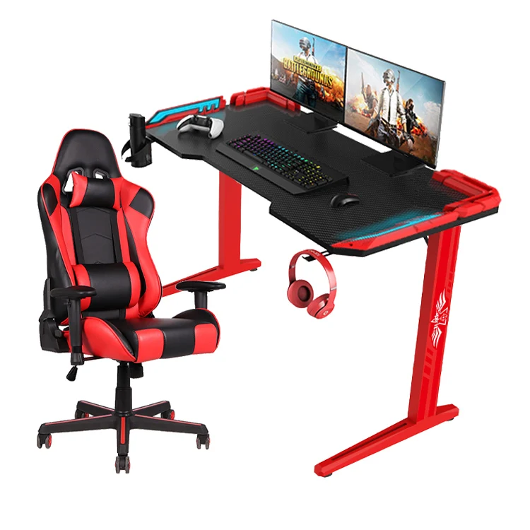 I-shaped Rgb Pc Gaming Desk Cool E-sports Gamer Desk With Led Computer Gaming Table Manufacturer