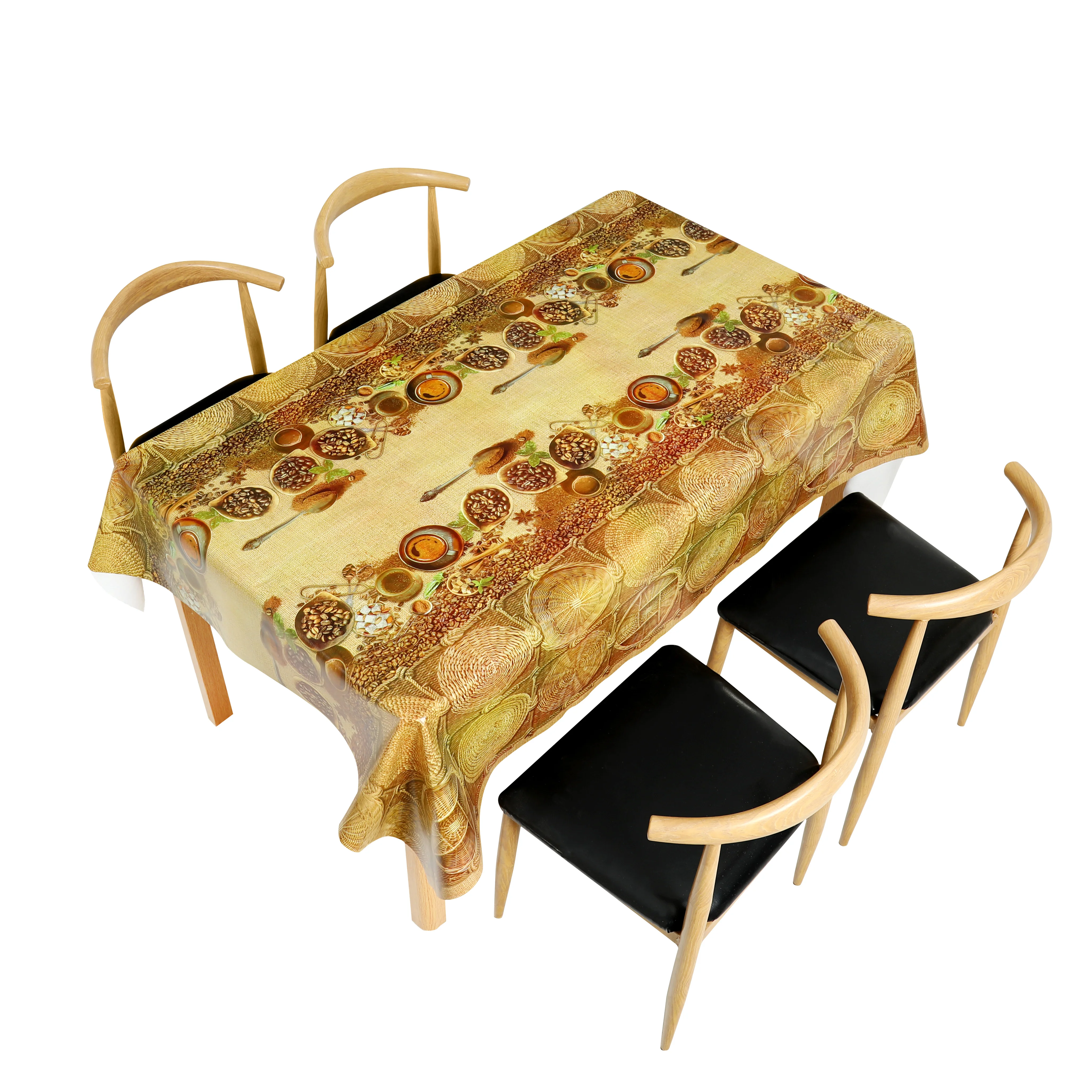 hot beautiful print coffee designs waterproof polyester table cloth non woven backing