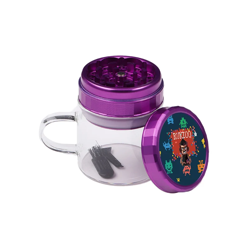 Wholesale Custom Logo Spice Grinder Machine 55mm-3 parts Aluminum Metal Bottle Cup Tobacco Herb Grinder with handle