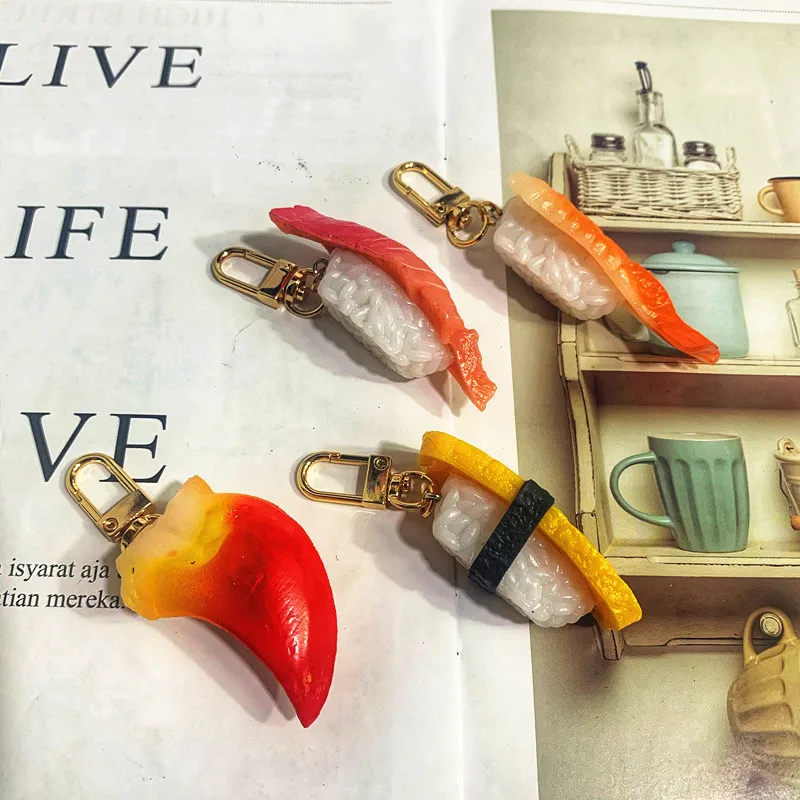Japanese Cuisine Resin Simulation Sushi Keychain Keyring Food Model Pendant For Women Men Gift Bag Car Holder