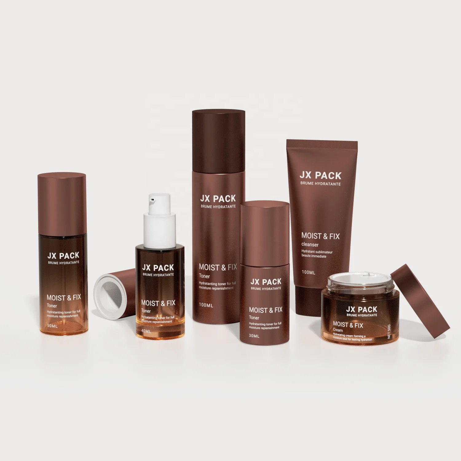 50ml 100ml 120ml Beauty Skin Care Packaging Bottle Set Amber Cosmetic Bottles And Jars Sets Lotion Serum Cream Jar Glass Bottle