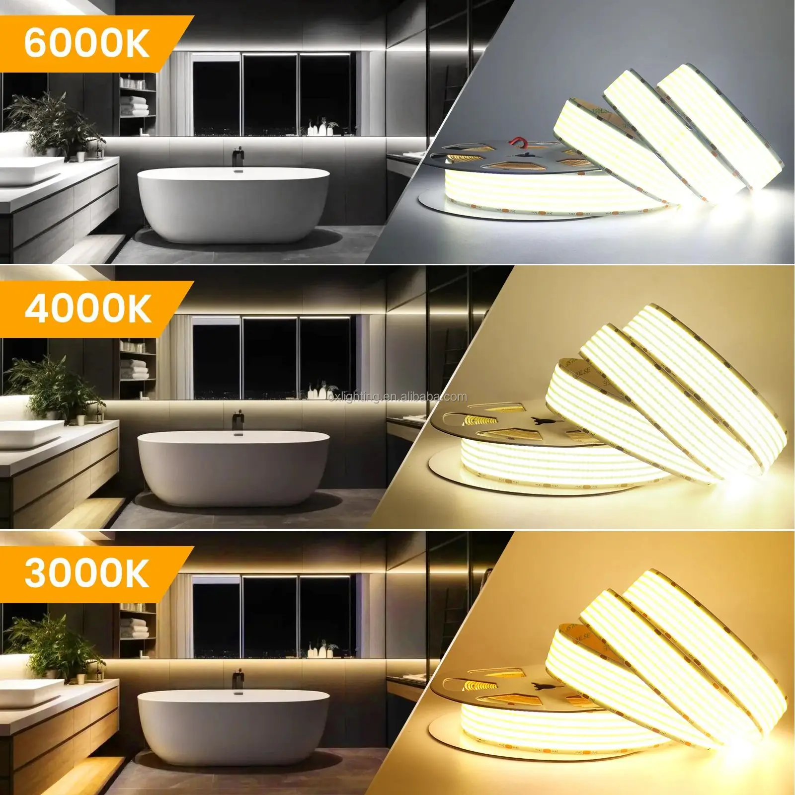 4600lm Ultra High Brightness 30mm 600 Chip RA90 24V Wide High Power FPC3000k 4000k 6500k COB LED Strip Light