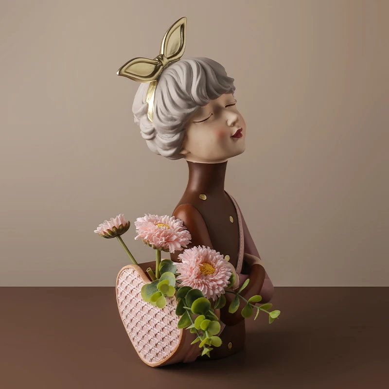 Nordic luxury home decor accessories resin statue beautiful girl storage figurine art resin craft ornaments