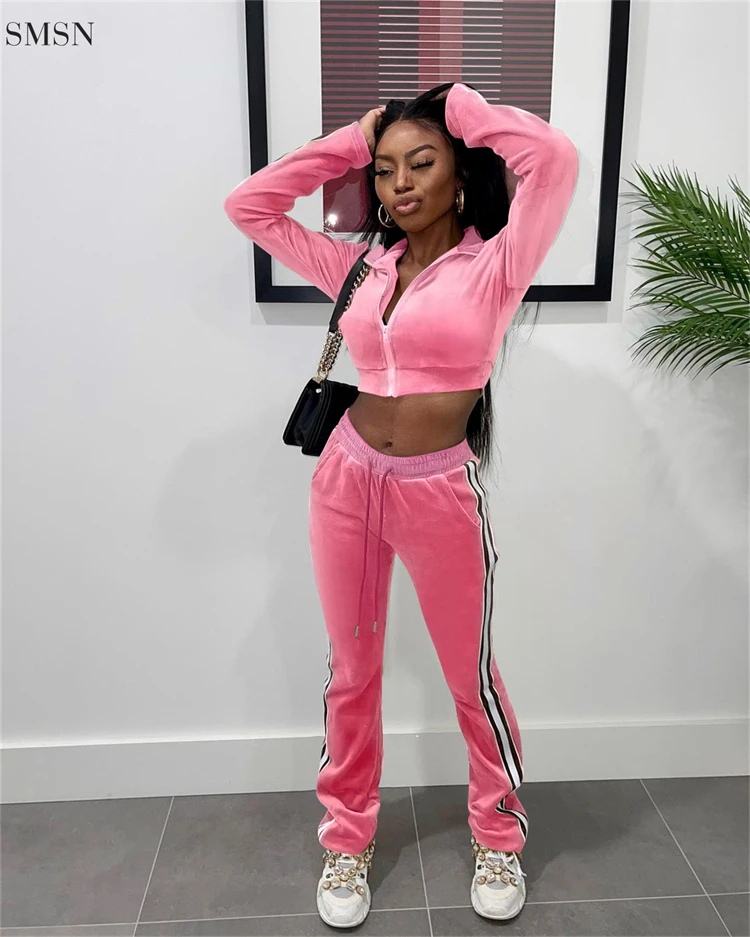 Fashion Velvet Long Sleeved Cardigan Casual Women Fall Clothing sportswear ladies 2 piece set women