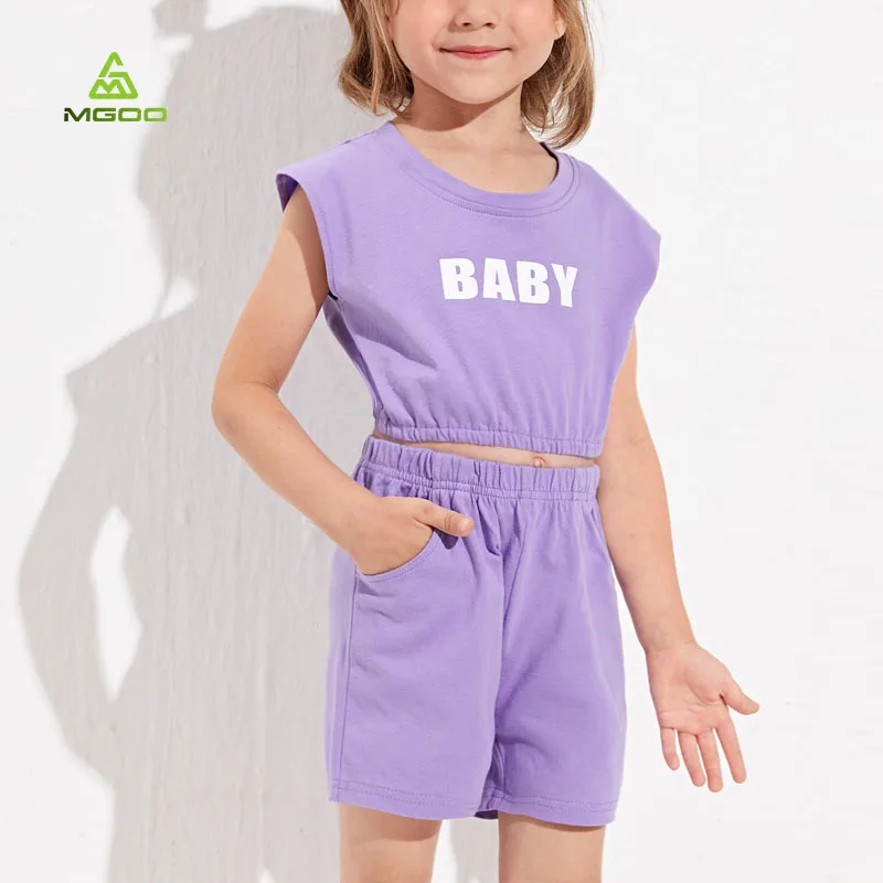 MGOO Customized Kids Soft Cotton Loungewear Toddler Girls Letter Graphic Cap Sleeve Tee With Shorts
