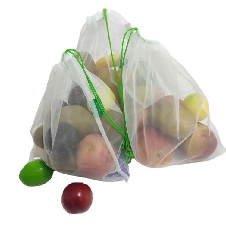 Drawstring reusable fresh produce bag mesh bag veggie bag for food vegetables & fruits