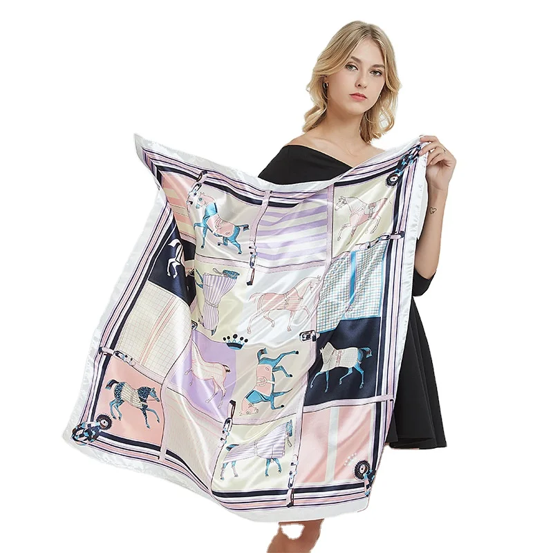 Женский атласный шёлковый шарф с цифровой печатью, 90x90 см