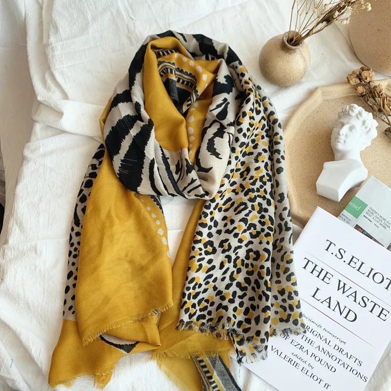 Yellow Leopard Print Scarf for Women Oversized Animal Cheetah Wrap
