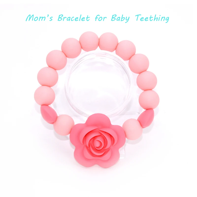 Wholesale design free Baby Teethers Food Grade BPA Free Rose Flower Silicone Beads teether beads rose teether silicone beads