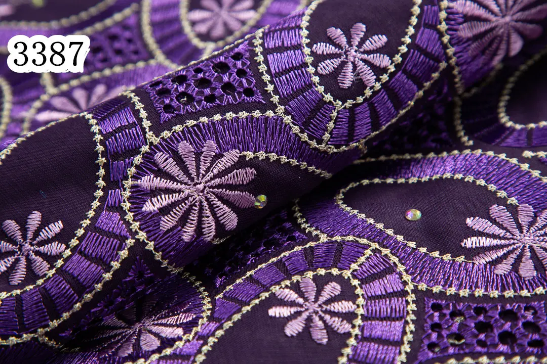 3387 Nigerian Swiss Cotton Lace Fabric Newly Factory Price African Embroidery Cotton Lace Stones for Women Wedding Party Dress