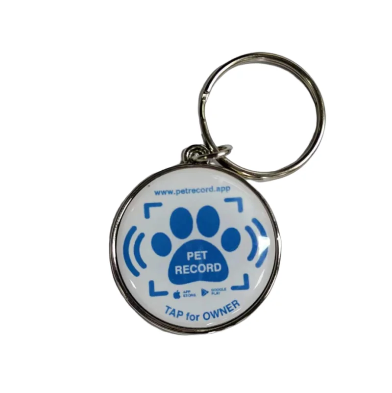Custom Rfid metal Edged Epoxy card Trolley Token Ntag 213 215 keyfob for Pet Collar with QR code/ url encode