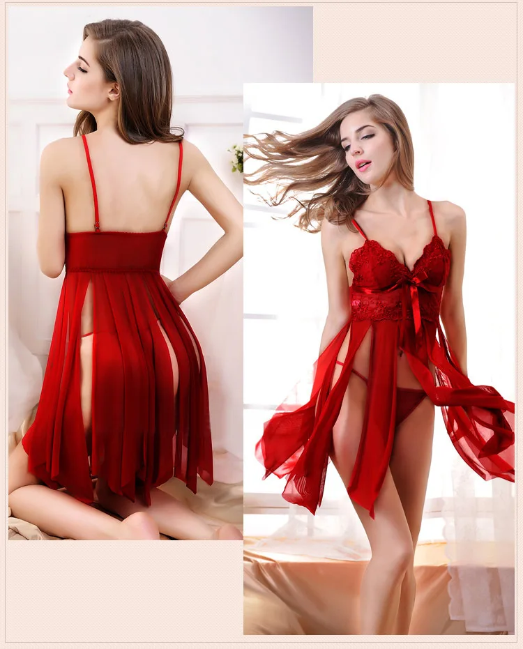 Wholesale sexy large size see-through mesh sexy lingerie uniform temptation slit ladies sexy sexy pajamas