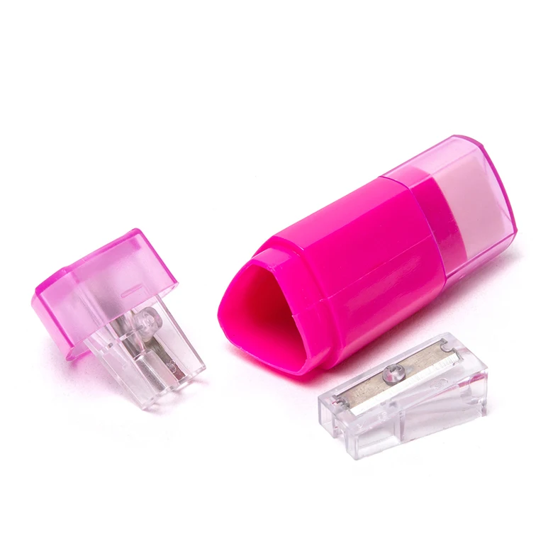 patent kid baby safe custom logo pink blue red  lipstick Mn ps plastic eraser attached pencil sharpener and eraser