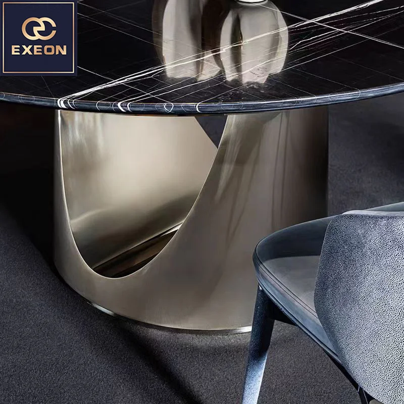 Modern Long Ellipse Oval Home Furniture Dining Room Hotel Villa Stainless Steel Marble Design Metal Dining Table Set