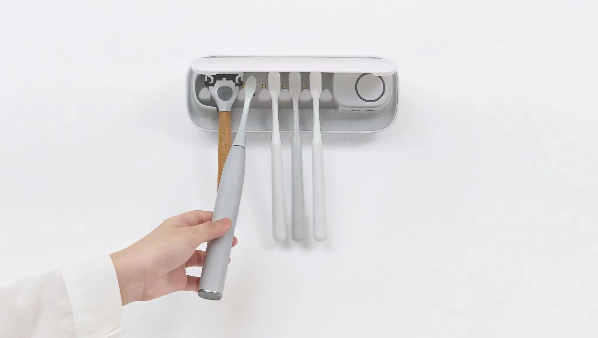 Newest Wall-mounted Toothbrush Holder time display Uv Toothbrush Sterilizer and real Dryer night light