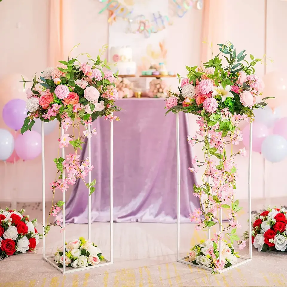 2 Pcs Metal Flower Stand Column Vases Wedding Centerpieces for Tables Gold Tall Floor Vase for Wedding Decorations