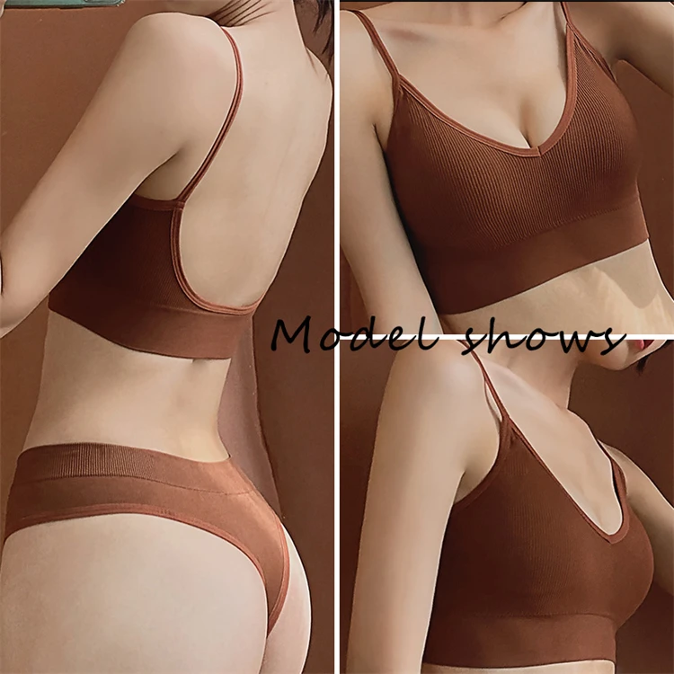 Female Thin Sexy Gather Triangle Cup Bra Beauty Vest Comfortable Seamless Sport Bra Top Set