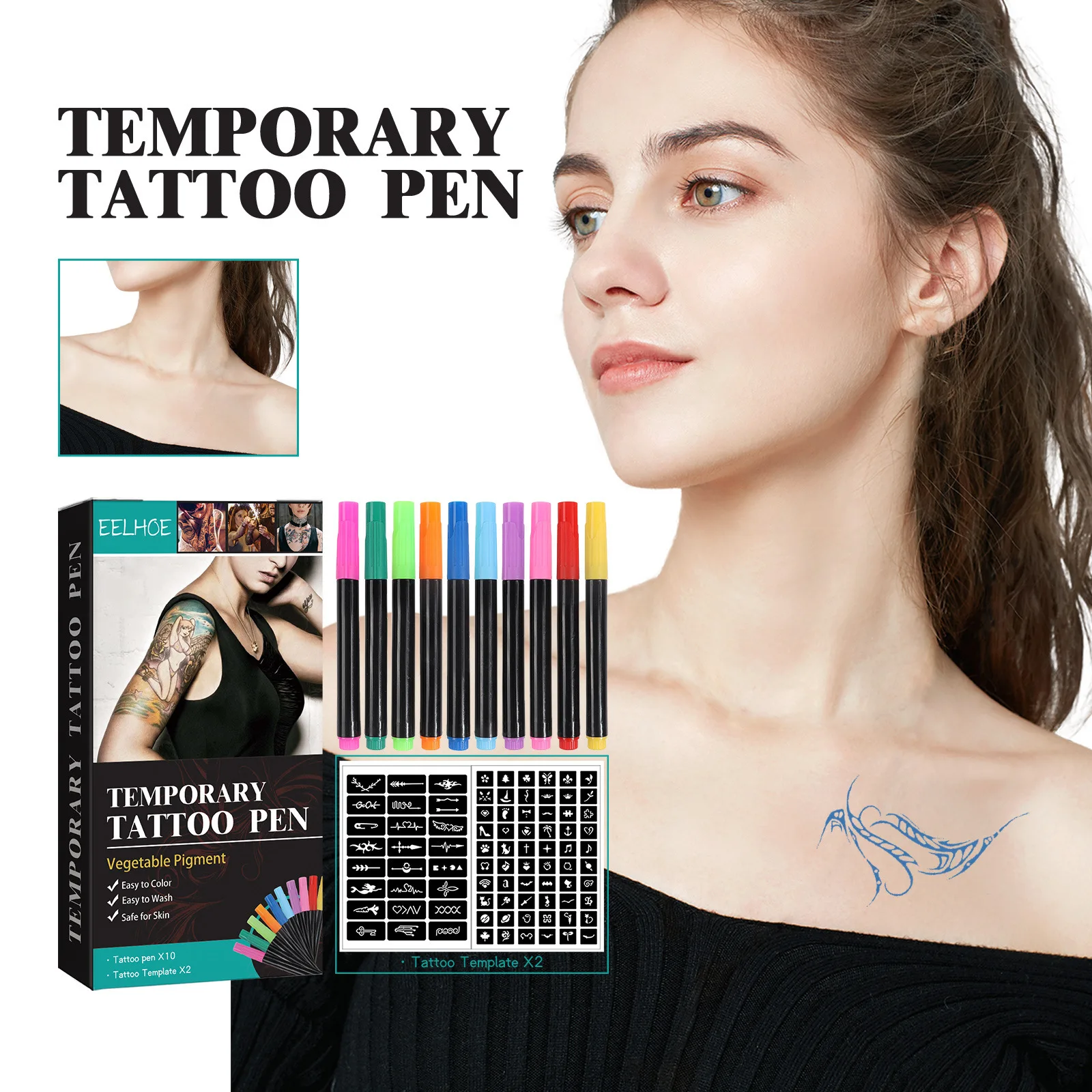 EELHOE Temporary Tattoo Pen Set Face Arm Body DIY Makeup Graffiti Multicolor Painted Decorative Tattoo