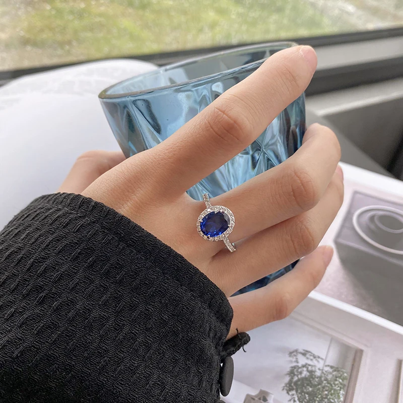 Elegant 925 Sterling Silver CZ Diamond Wedding Engagement Ring Women Finger Jewelry Oval Cut Lab Sapphire Ruby Gemstone Rings