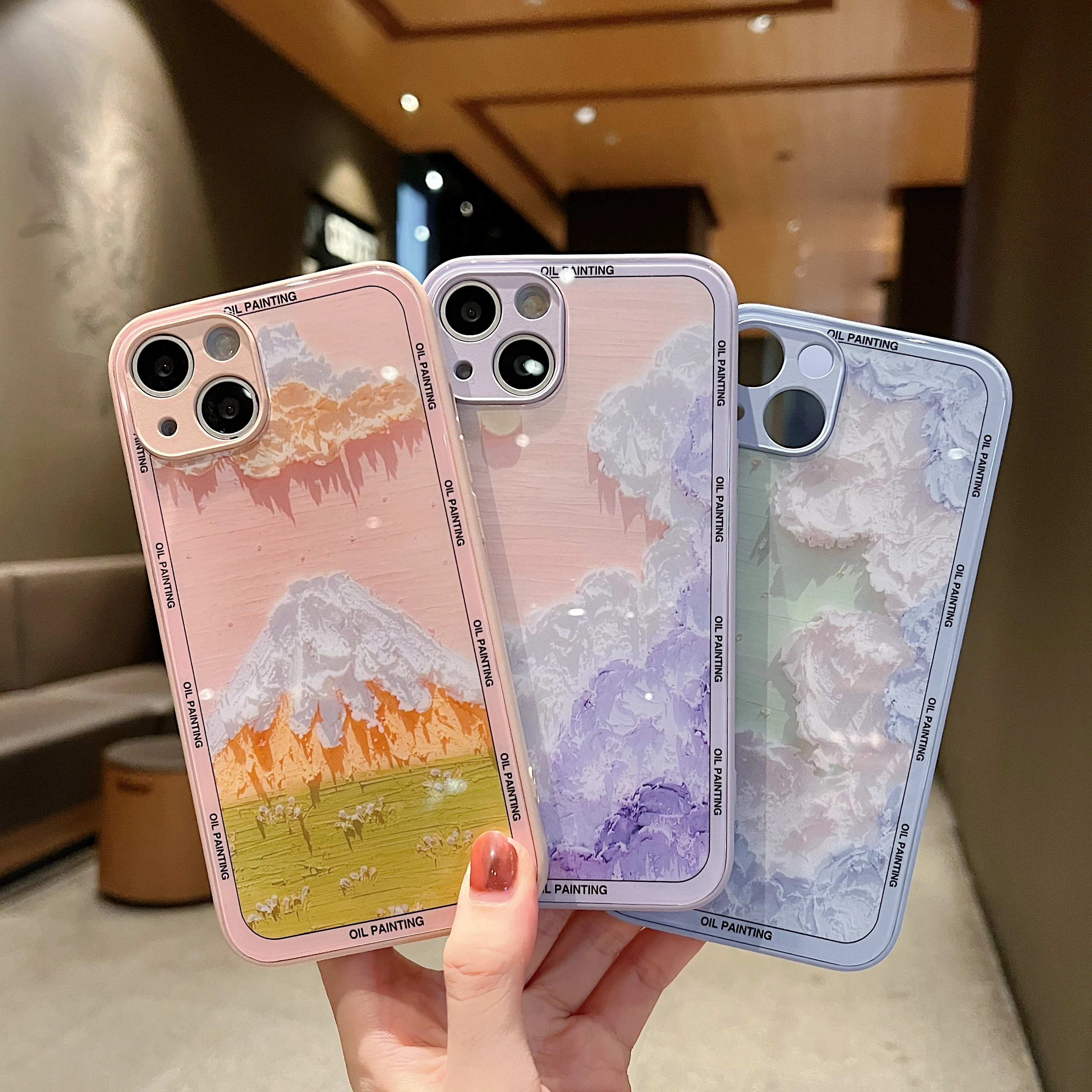Dropshipping Oil Art Flower Tempered Glass Cell Phone Case For iPhone 14 Pro Max 13 11 12 X XS XR 6 7 8 Plus Shockproof Cover