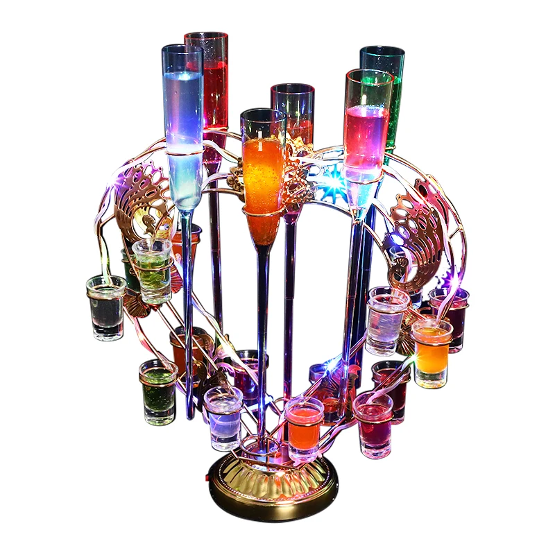 Hot model rechargeable Led wine glass display stand light emitting diode heart shaped cocktail glass rotating display stand