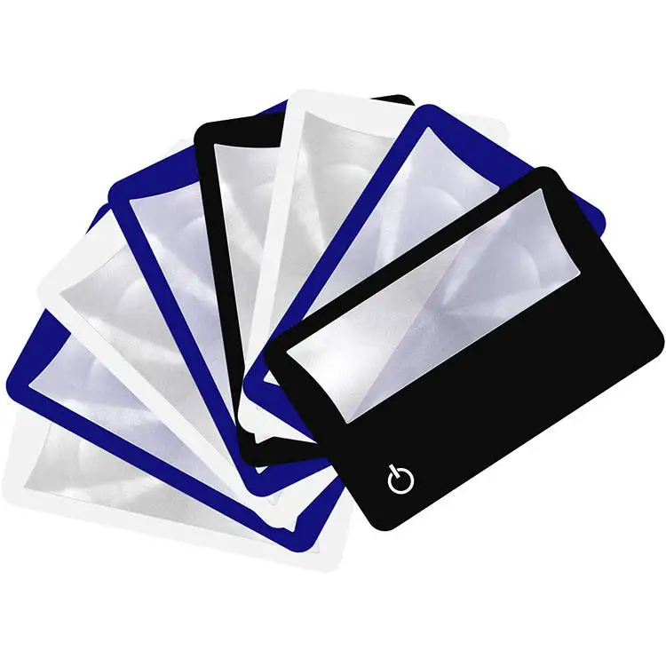 Customized 3x Card Size PVC Magnifier Fresnel Business card Magnifying Glass with Led Light
