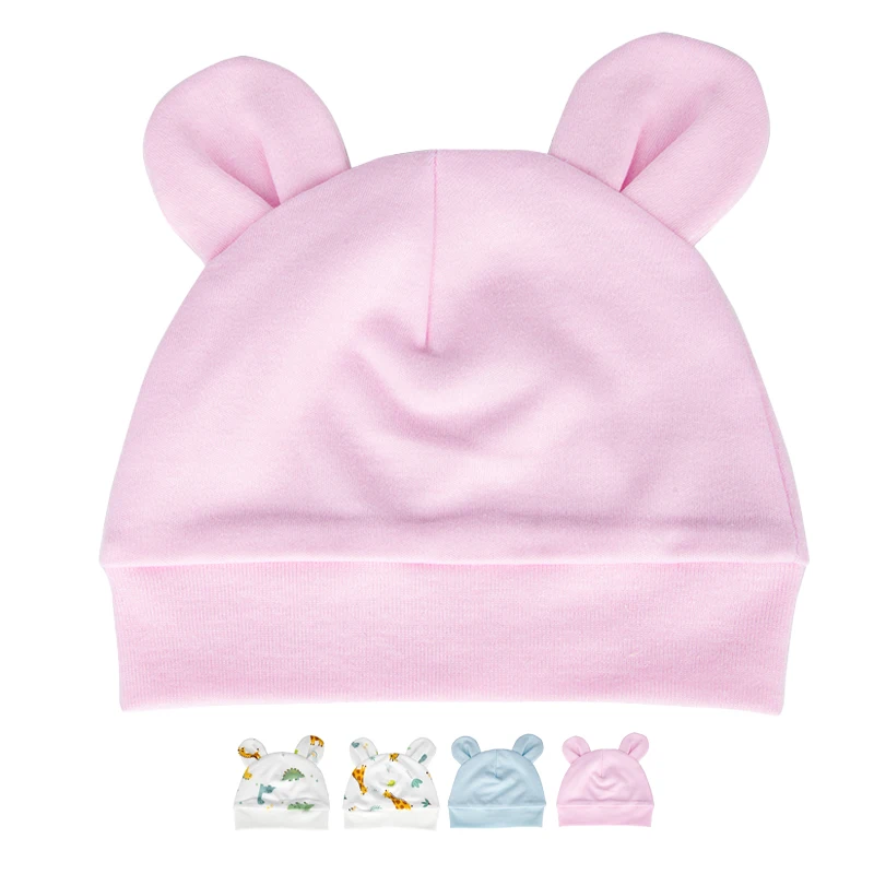Solid Color Soft Stretchy Custom Cartoon Pattern Bear Ear Kids Baby Cotton Beanie