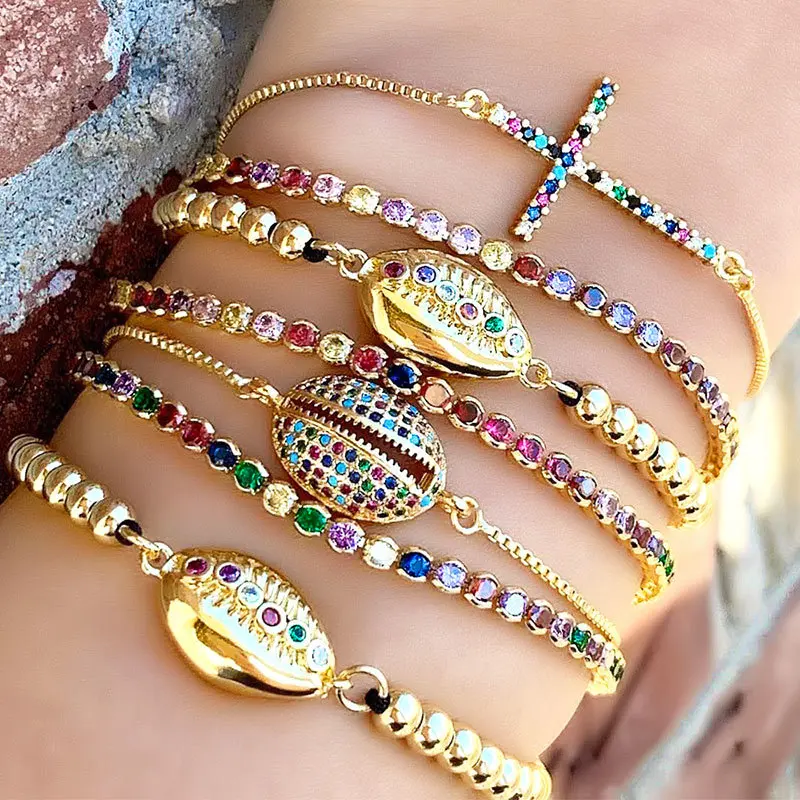 Summer beach shell zircon  bracelet fashion personality ins zircon bracelet female Amazon marine style brass accessories