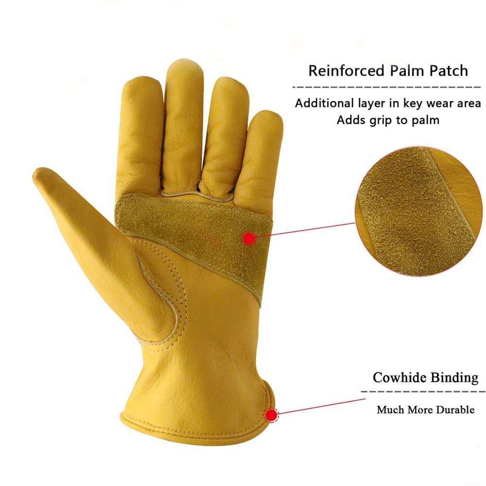 Hot sale yellow cow grain full leather truck driver hand gardening camping working labor protective gear floral gloves