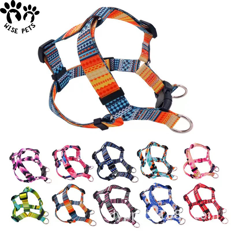 High Quality Pet Harnesses Collar Lead Set Custom Heat Transfer Printed Dog Cat Harness And Leash Set For Walking Training
