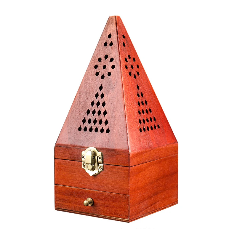 wooden Stick Incense pine wood antique incense box  sandalwood incense box creative pyramid incens