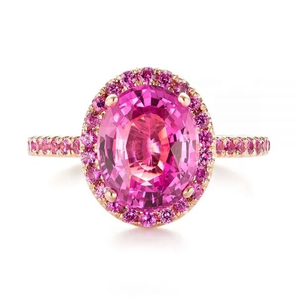Pink Sapphire Halo Ring Oval Shape Pink Sapphire Jewelry Silver Hot Pink Sapphire Eternal Ring
