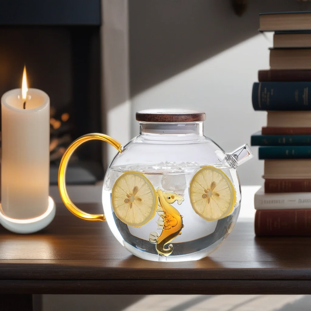 Colored Heat Resistant Round belly Glass Water Pot Borosilicate Handcrafted Mosaic animal Pattern Glass Water coffee pot