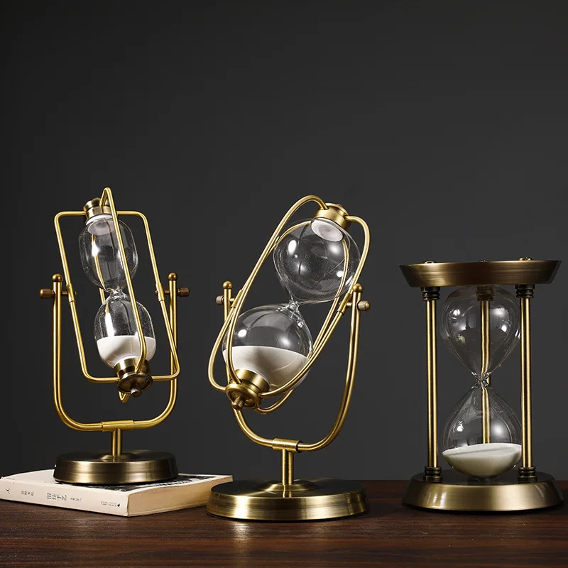 Nordic creative metal hourglass light luxury decoration office bookshelf decoration handicraft hourglass timer