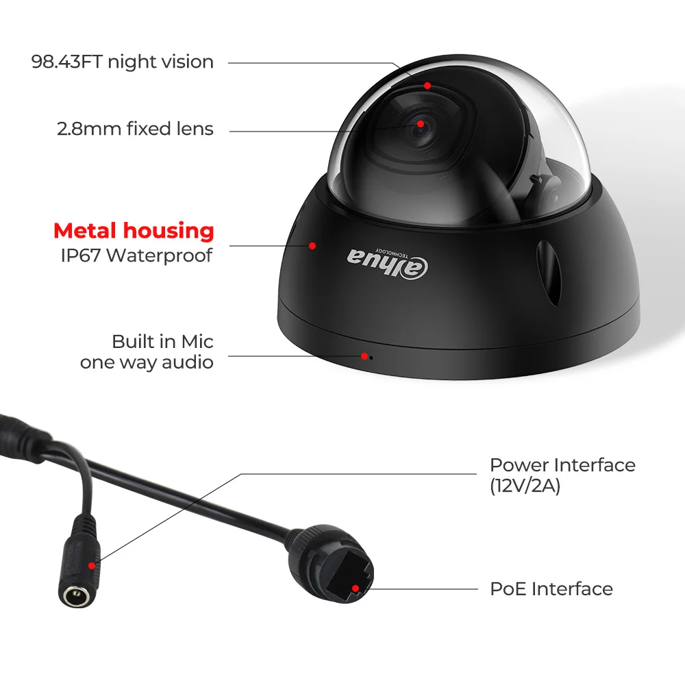Dahua Full Color Night Vision 8mp 4k 4mp Face Detection Face Recognition Dome Bullet Ip Network Camera Outdoor With P2P Audio