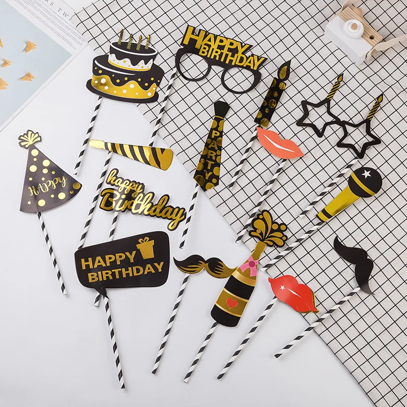 15pcs Hot New Products Funny Photo Props Happy Birthday Wedding Wish Single Party Supplies
