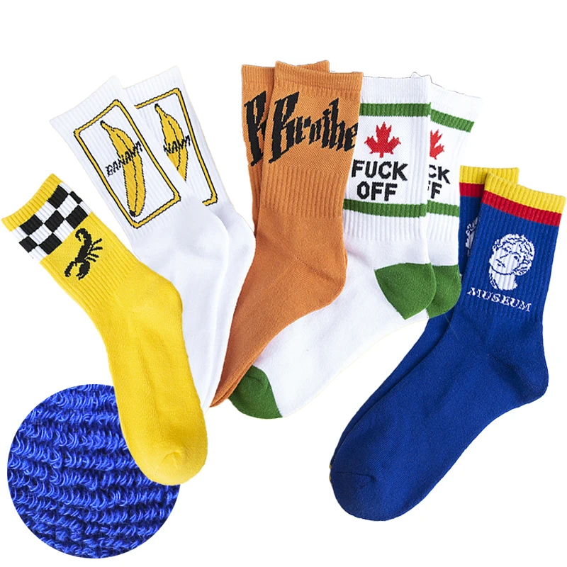 Ins Casual terry padding 100% Cotton banana fashion street unisex basketball sports compression athletic running crew socks