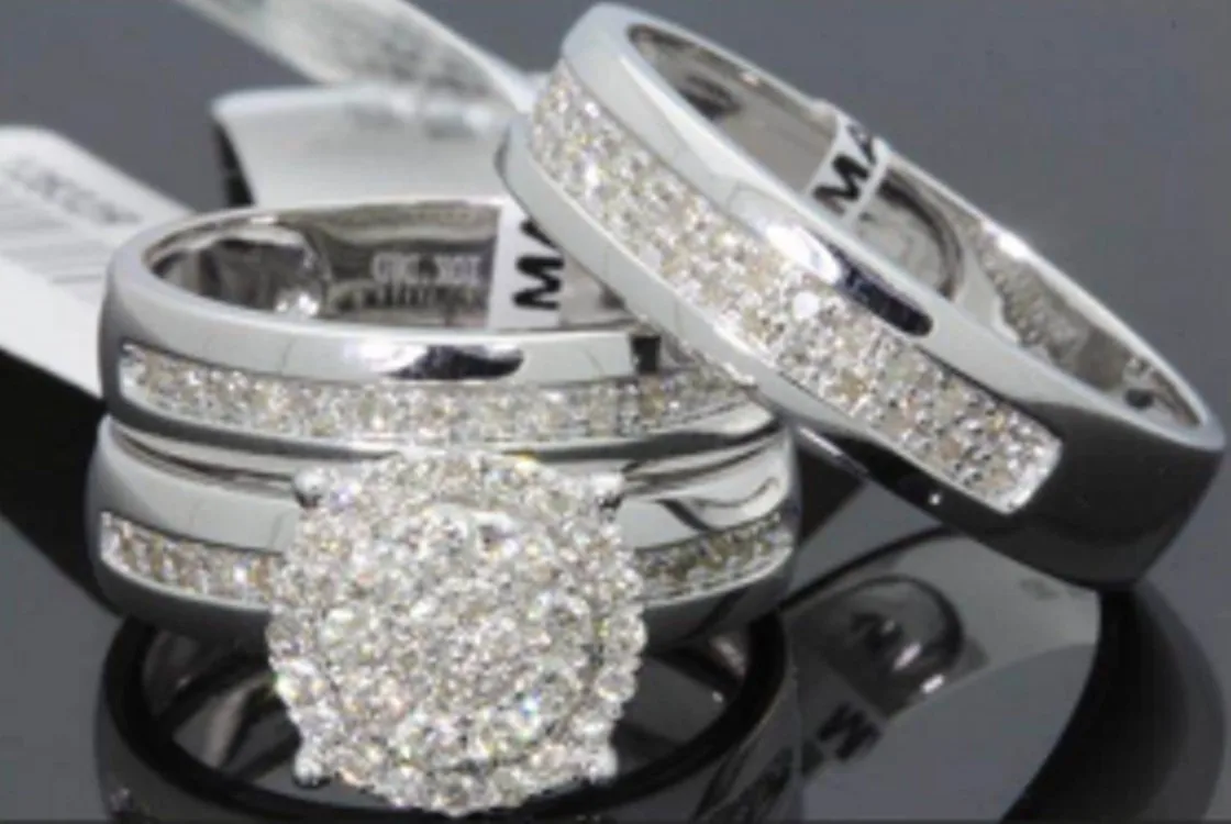 3pcs/Set Gold Diamond Wedding Rings Set Hot Sale Zircon Diamond Engagement Rings