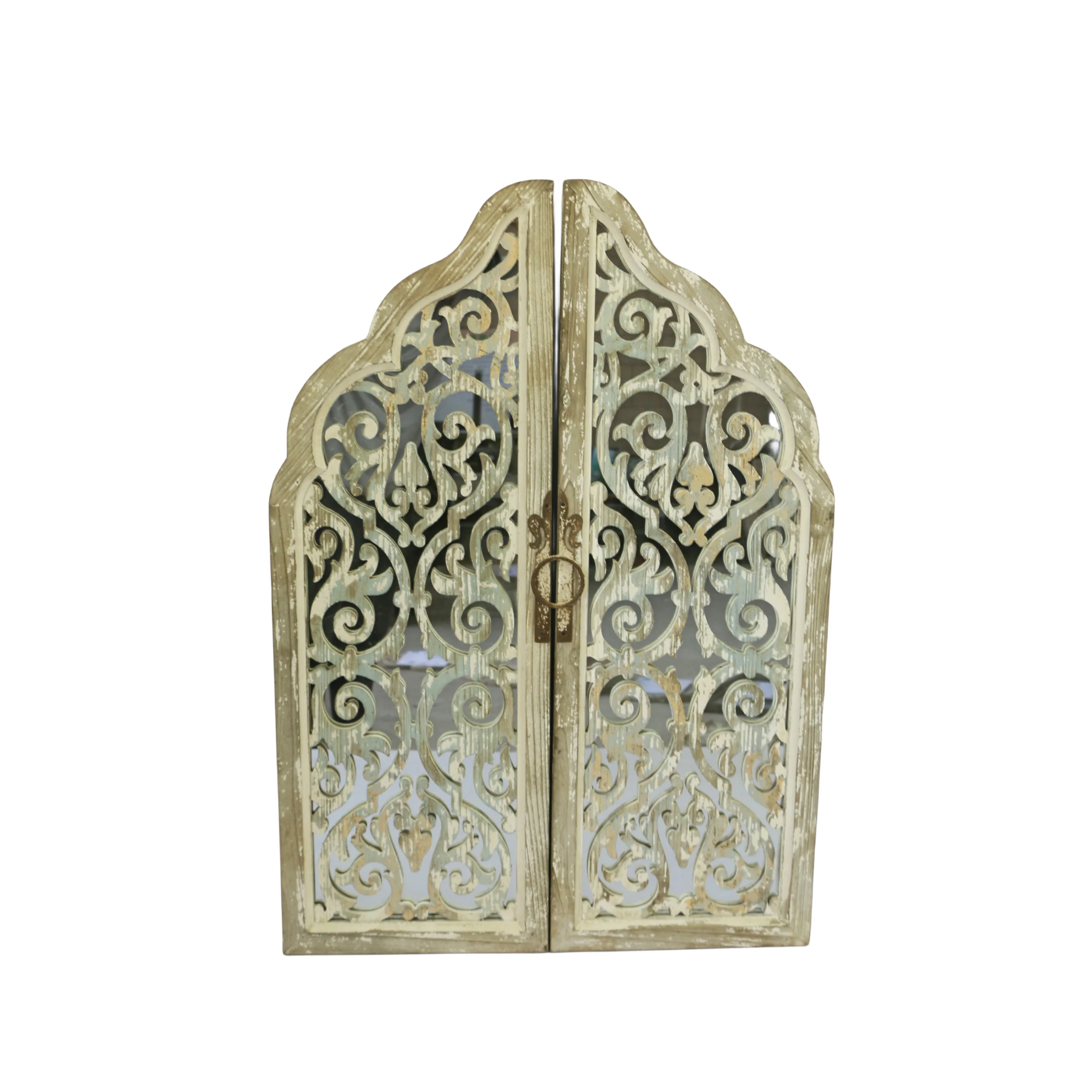 Antique Arch Style Hanging Wall Mirror Farmhouse Window Shape Decorative Garden Mirror Wood Framed Wall Mounted Mirrors