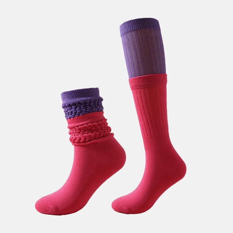 2021 Wholesale custom All Cotton Slouch socks two colors matched Cotton scrunch socks for women girls