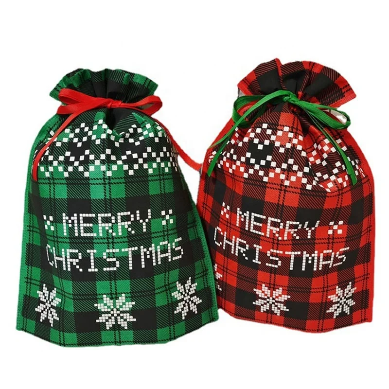 Promotional Christmas Eco Reusable Breathable Waterproof Printed Logo Pattern PP Spunbond Non Woven Shopping Drawstring Gift Bag