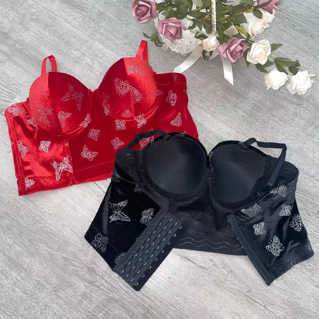 Fishbone Bra For Autumn And Winter Gold Velvet For Outer Wear Slimming Sexy And Versatile With Breast Pads Steel Ring Adjustable