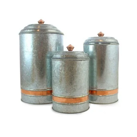 SET OF 3 HANDMADE GALVANIZED KITCHEN CANISTERS SET KITCHEN ROUND FOOD CONTAINER FOR SUGAR COFFEE TEA