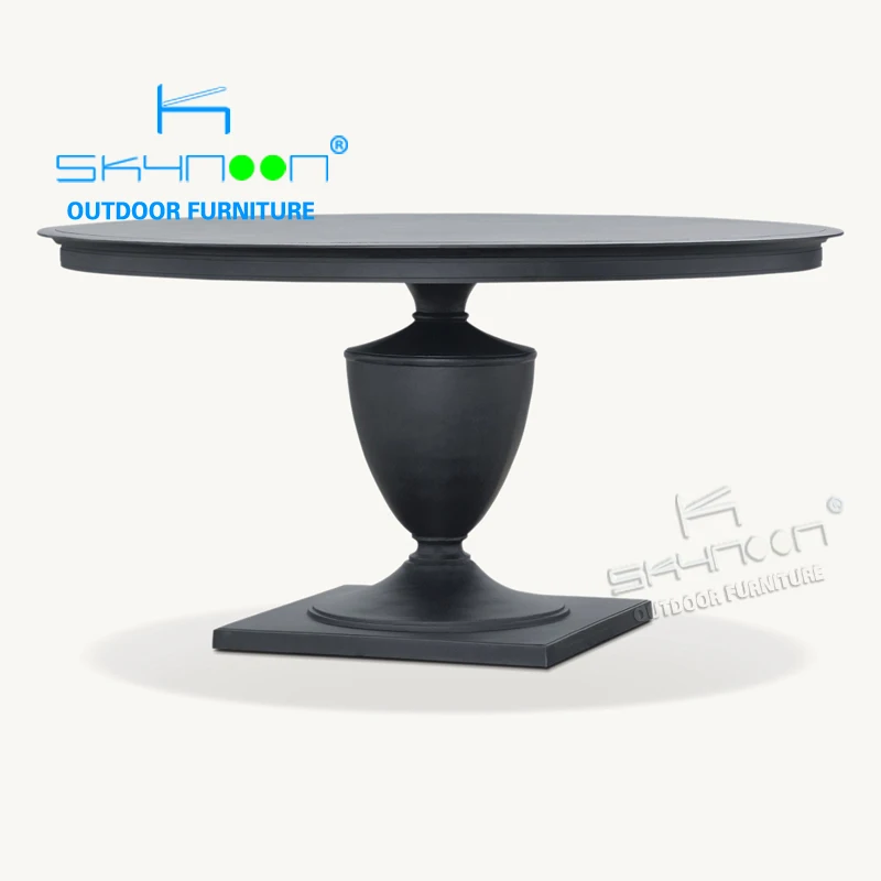 Modern design round outdoor dining table uv-resistant powder coated cast aluminum metal garden table patio table(9298)