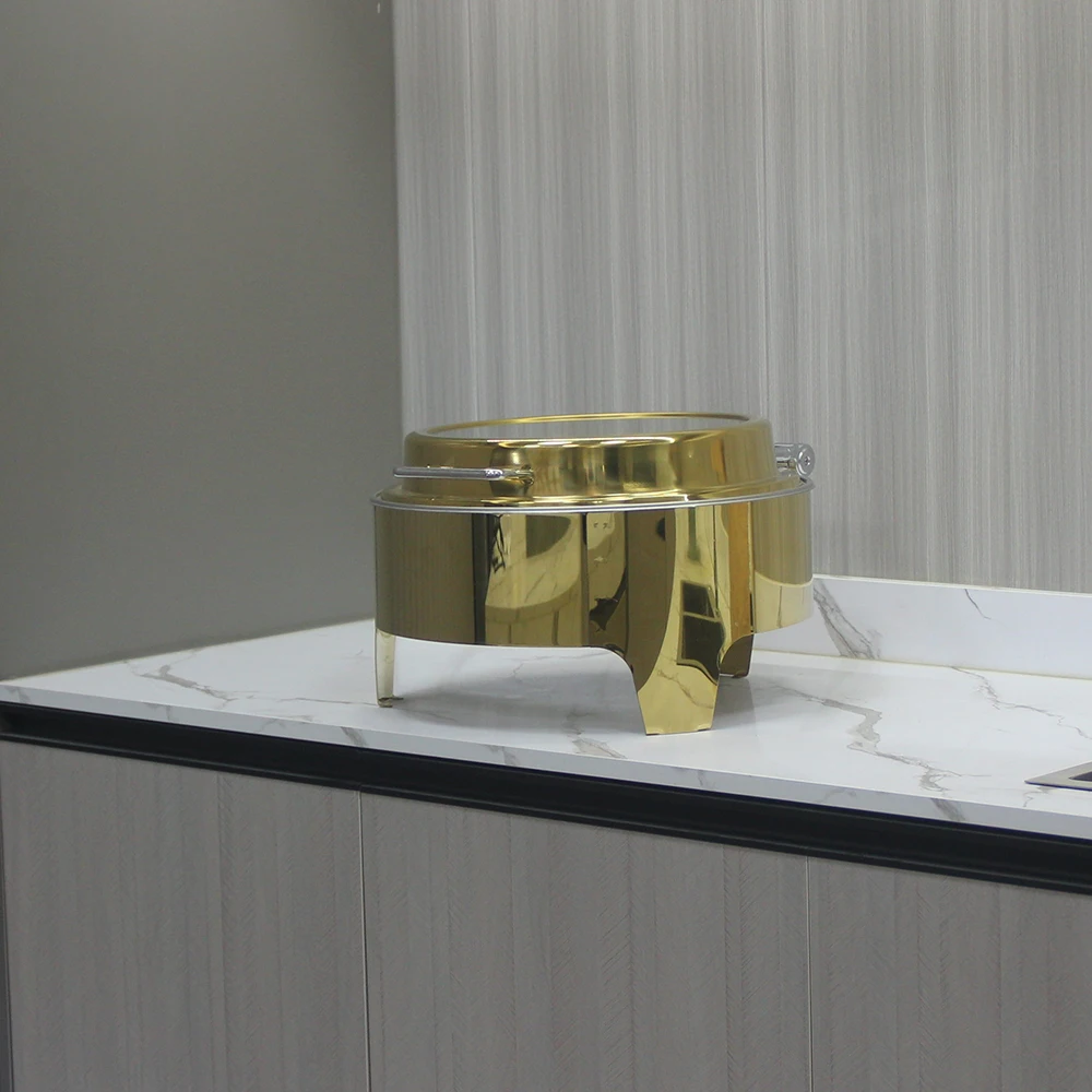 Wholesale 6L round gold chafing dish buffet set chafing dish buffet set electric catering stand for food display chafing dish